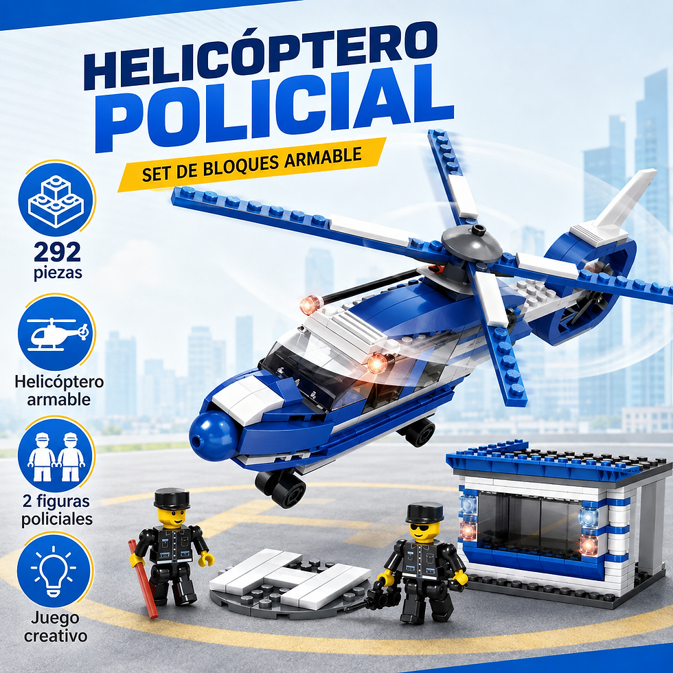 Miniatura: Set de Bloques Armables Policía con Helicóptero – 292 Piezas
