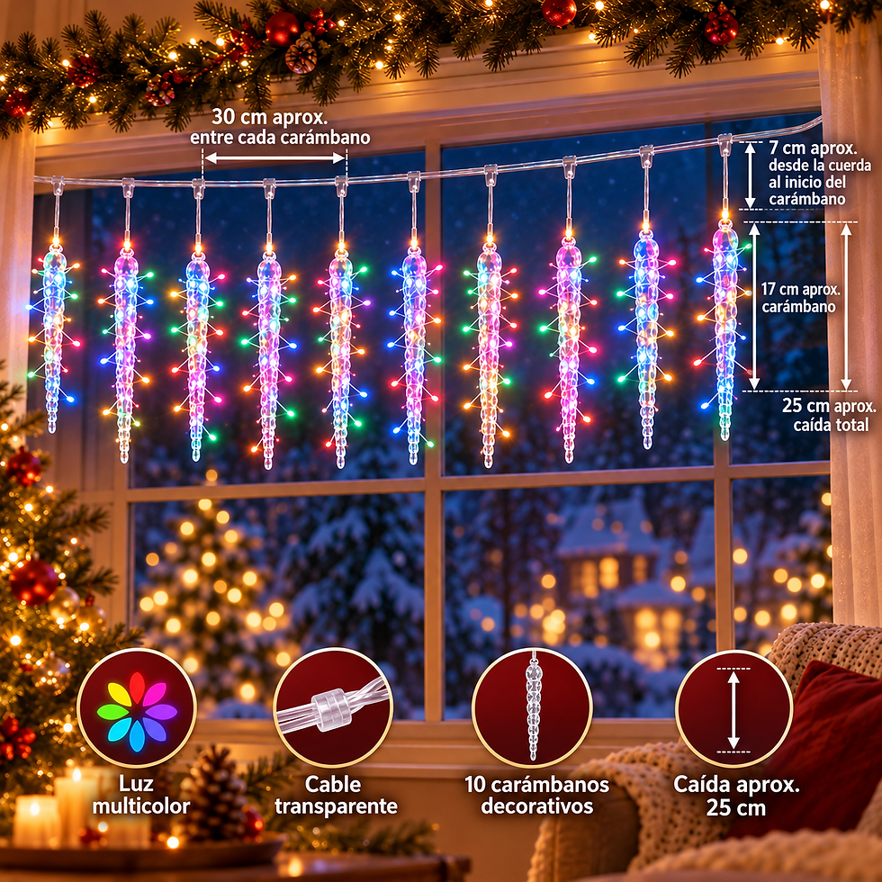 Miniatura: Cortina De Luces Navideñas Carámbanos 3 M 10 Figuras Hielo LED