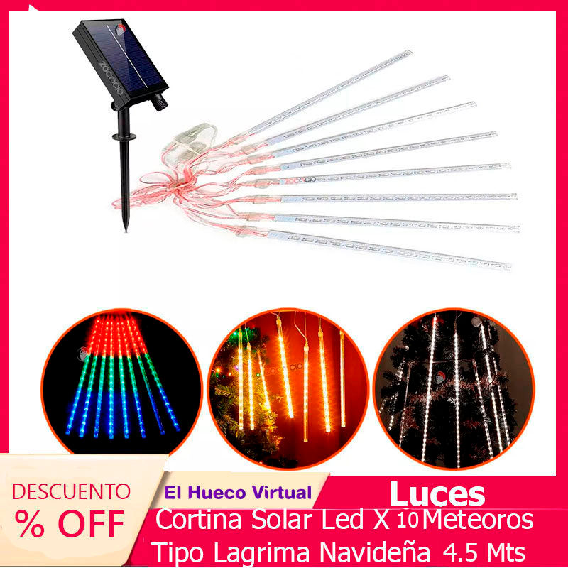 Miniatura: Cortina Solar LED x 10 Meteoro Tipo Lágrima Navideña 4.5 Metros de Ancho