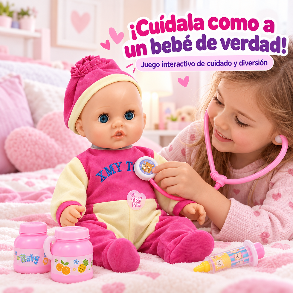 Miniatura: Muñeca Bebé Interactiva Baby Lovely XMY8066 5 Funciones + Set Médico
