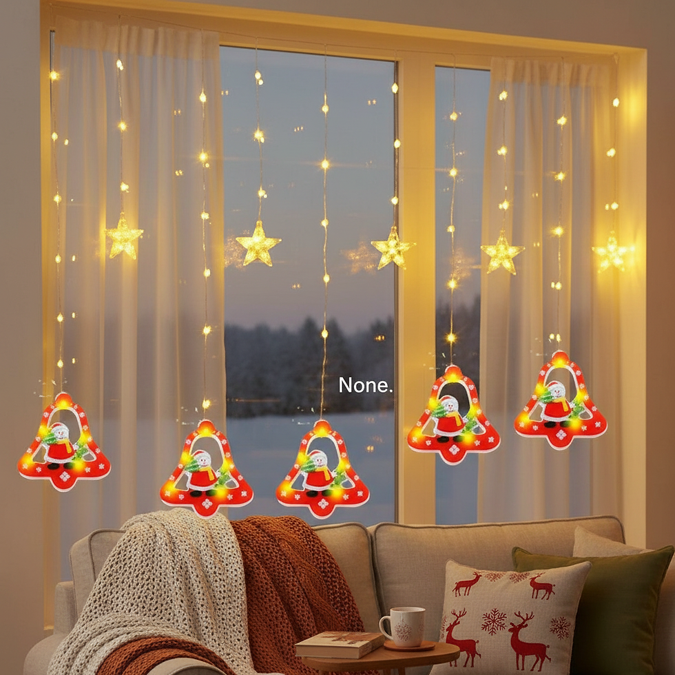 Miniatura: Cortina De Luces Navideñas Campana Con Muñeco De Nieve Y Estrella