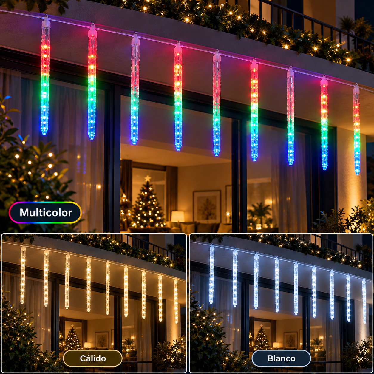 Cortina Luces LED Tipo Hielo 2,8 m 272 LED con 8 Tubos de 45 cm