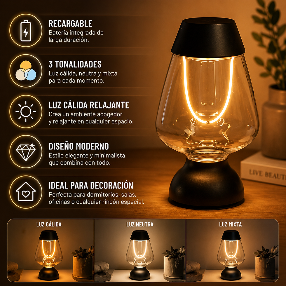 Miniatura: Lampara De Mesa Noche Moderna Recargable 3 Tonalidades Lujo