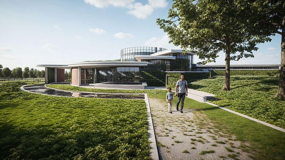 Public Approach to building through park