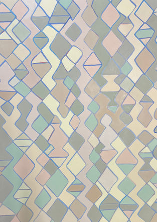 Abstract Multi in pastel gray, cream and pink large