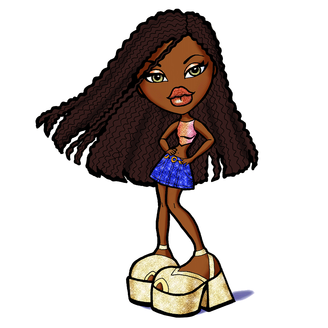 bratz girl with long hair on high heals illustration
