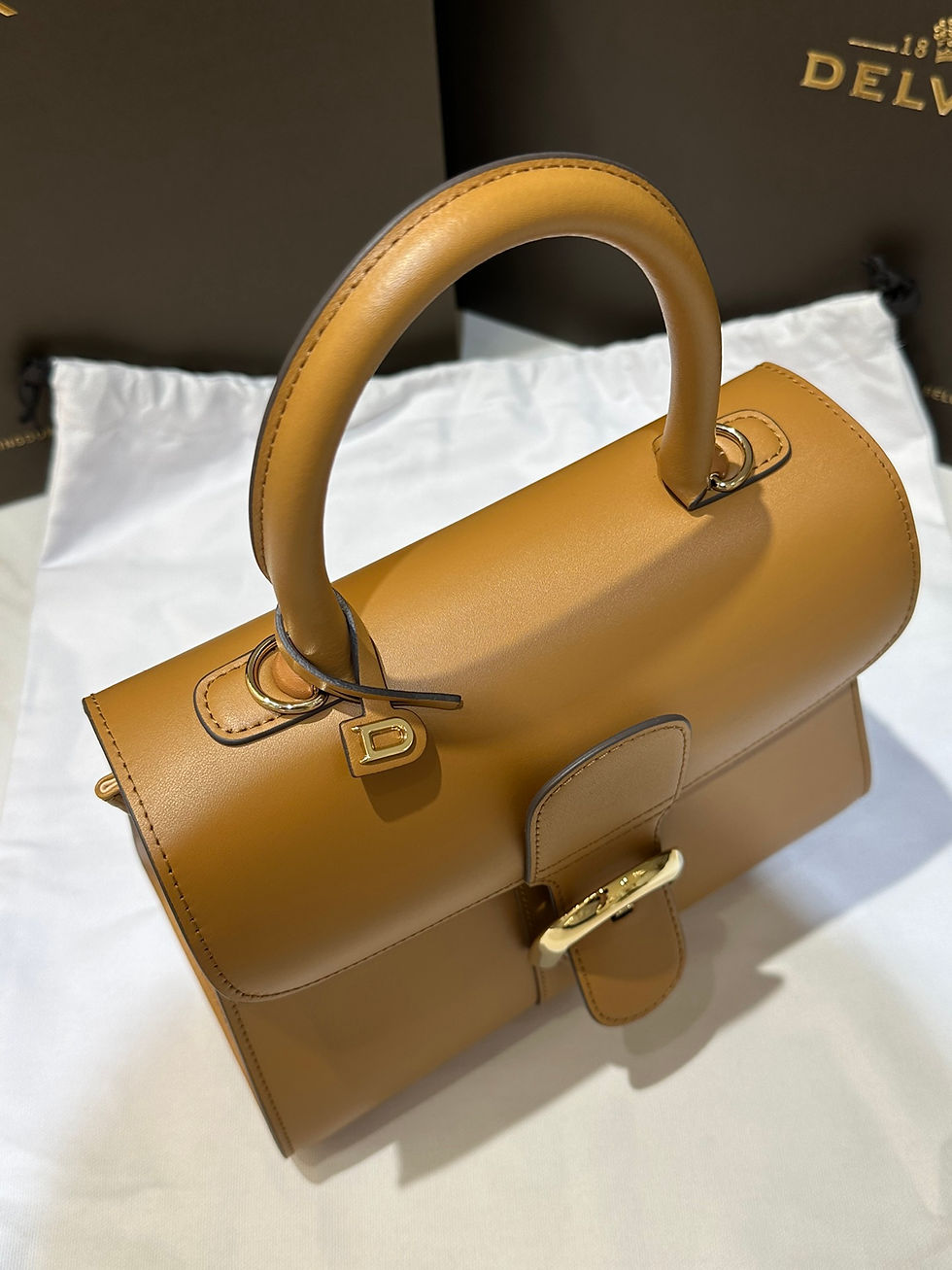 섬네일: [Delvaux] 델보 2024 브리앙 샤프론 옐로우 PM 레더 토트 숄더백(카멜)