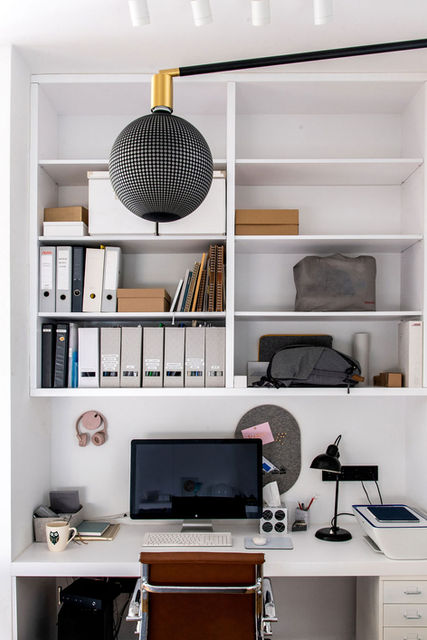 home office with minimalist notice board