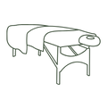 Massage table with a sheet on top line work graphic