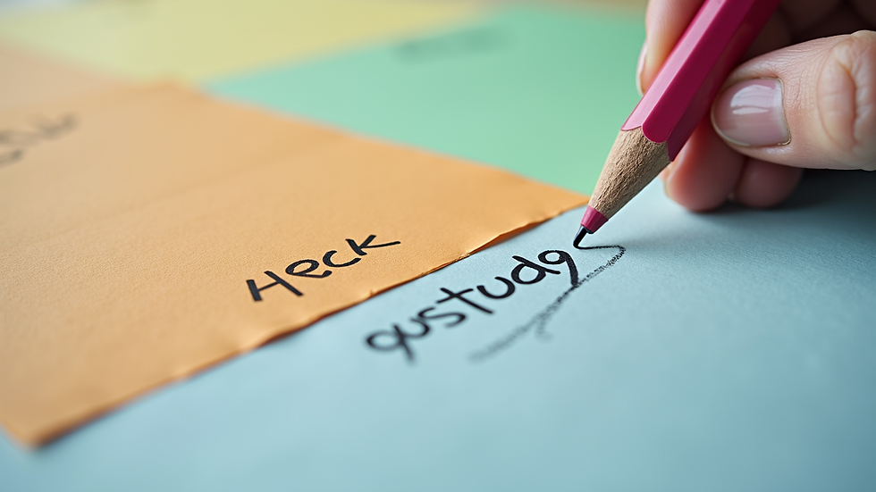 Close-up view of colourful study notes with highlighted text