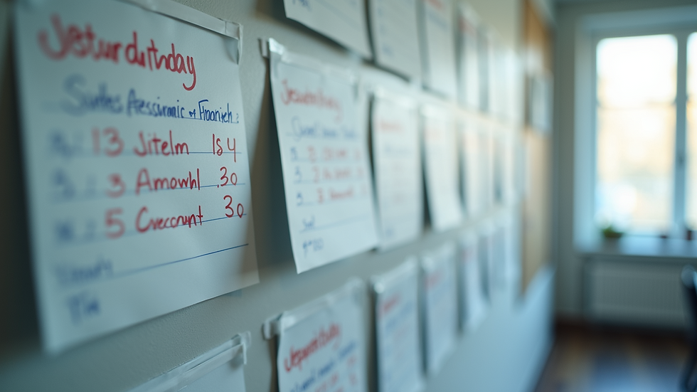 Close-up of a wall calendar with study sessions and exam dates marked