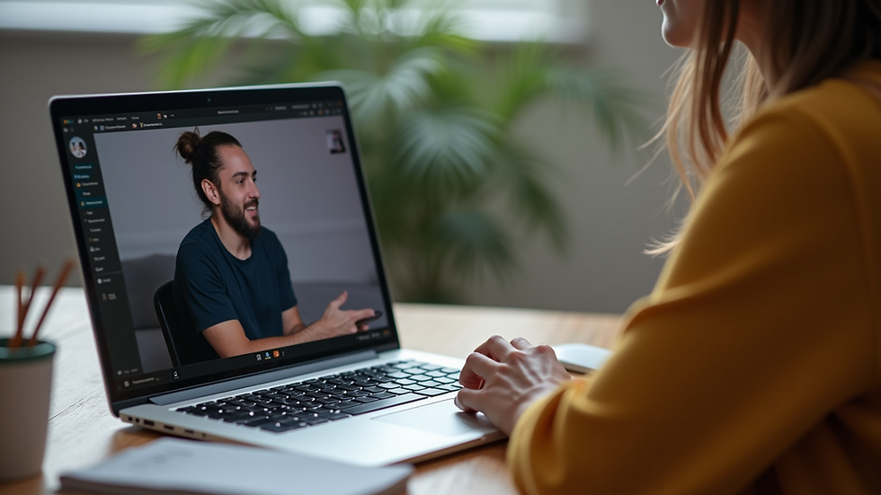 High angle view of a laptop with a tutor conducting an online session