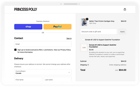 Desktop - princess polly checkout page example