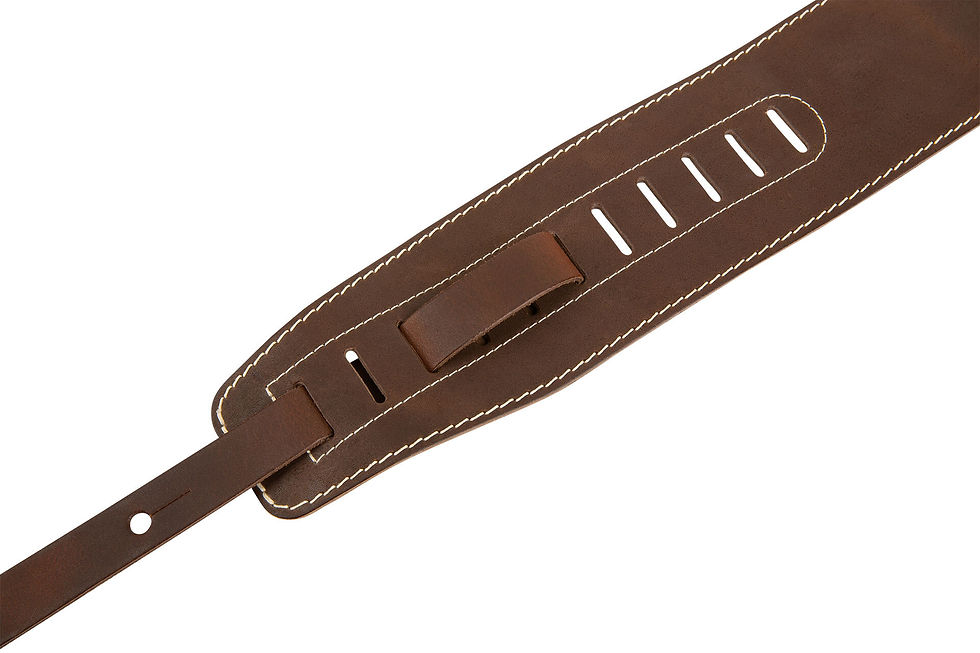 サムネイル： Warwick Teambuilt Genuine Leather Bass Strap - Brown, Blind Embossing