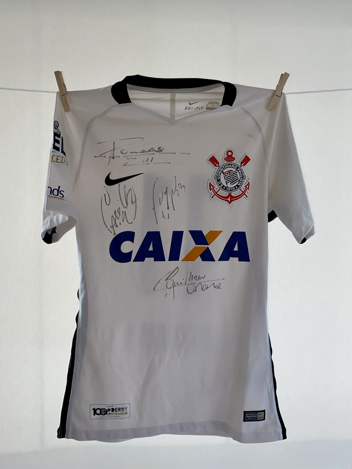 Camisa Corinthians Branca Autografada pelo Romero 2017 Centenário do Derby