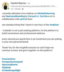 Sampark Sachdeva | Feedback | Testimonial | LinkedIn