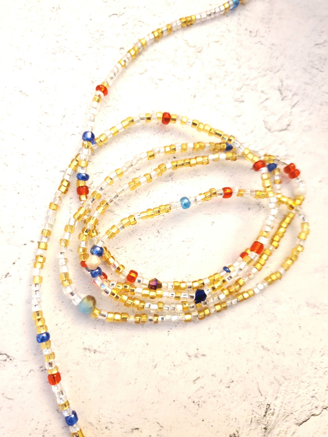 Golden red & blue waist beads
