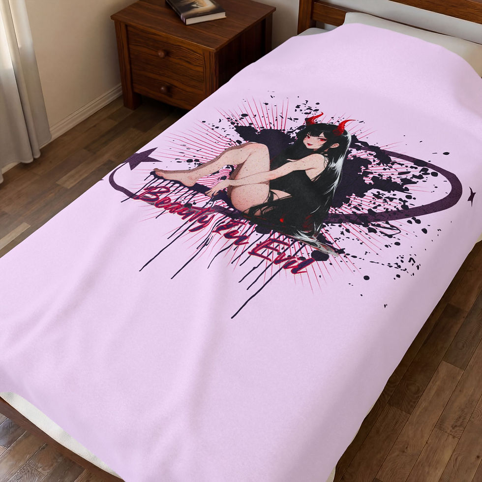 Thumbnail: Pink Devil Girl Velveteen Plush Blanket – "Beauty in Evil" Anime Gothic Throw