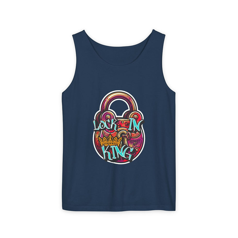 Thumbnail: Lock-In King Tank Top — Vintage Padlock Graphic