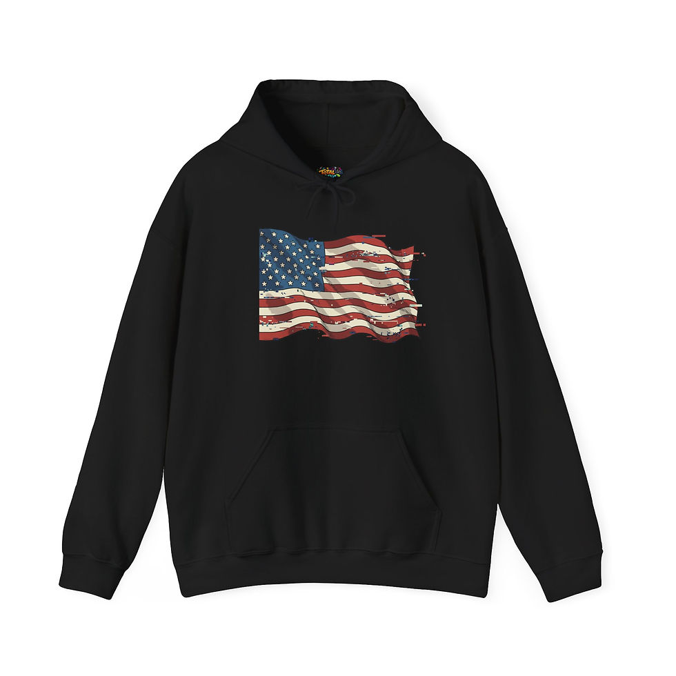 Thumbnail: Waving Glitched Out American Flag-Heavy Blend Hoodie   