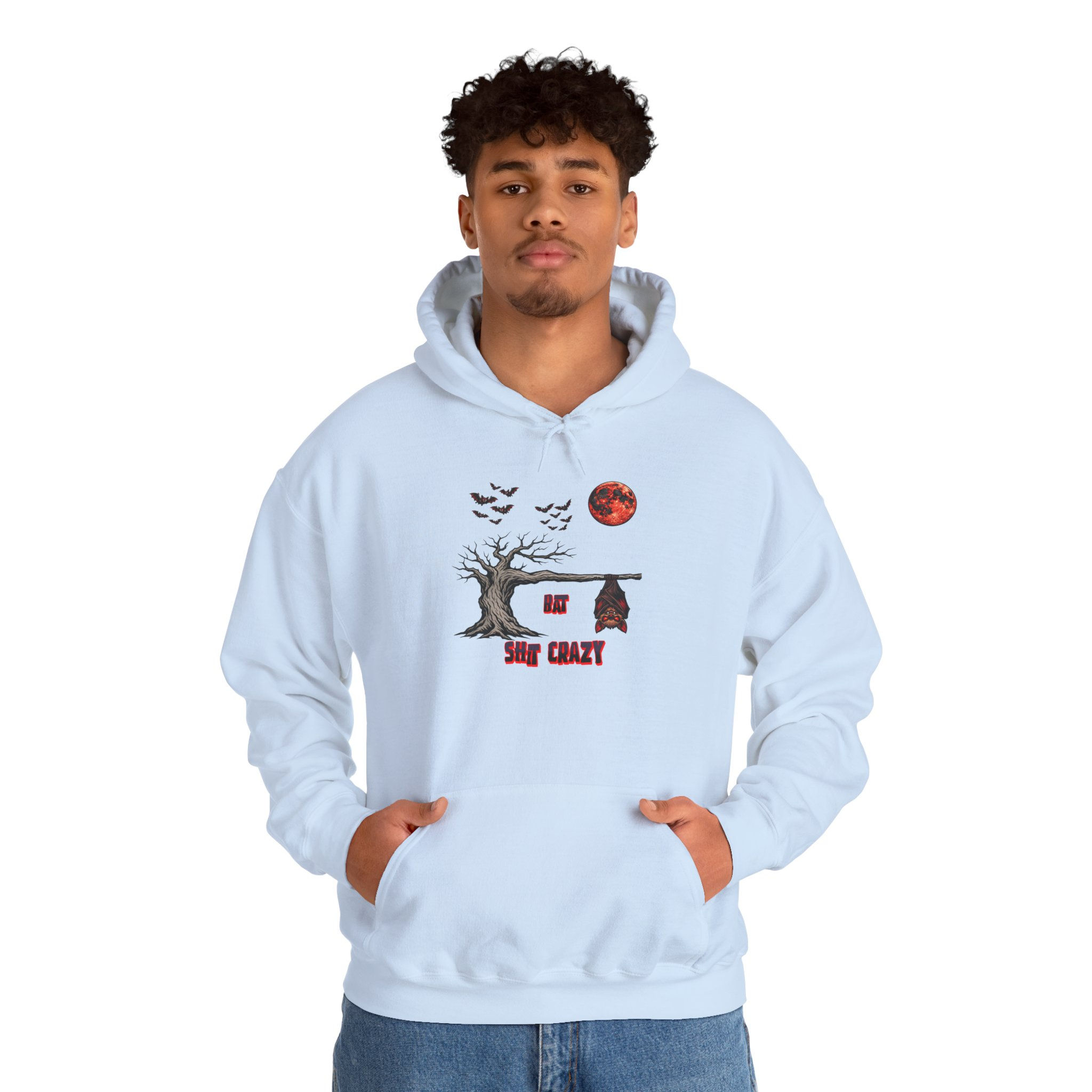 Heavy Hoodie - 'Be Scary Crazy' Haunted Tree & Cottage Halloween Hoodie