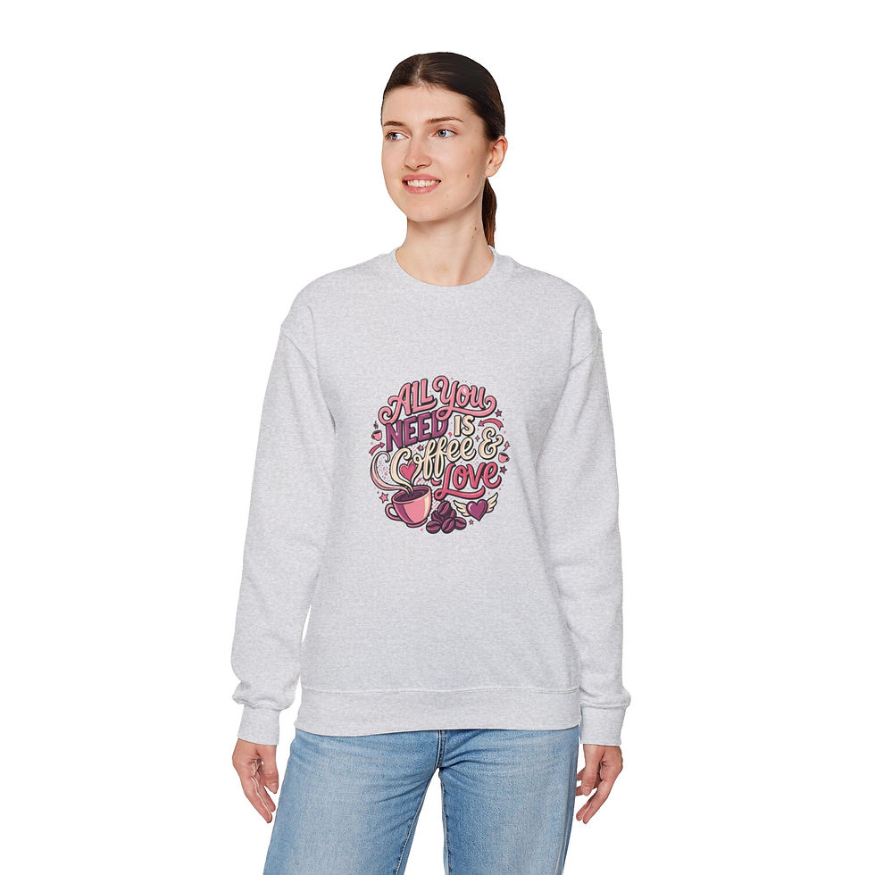 Thumbnail: Crewneck Sweatshirt — "All You Need Is Coffee & Love"Retro Coffee Lover Pullover