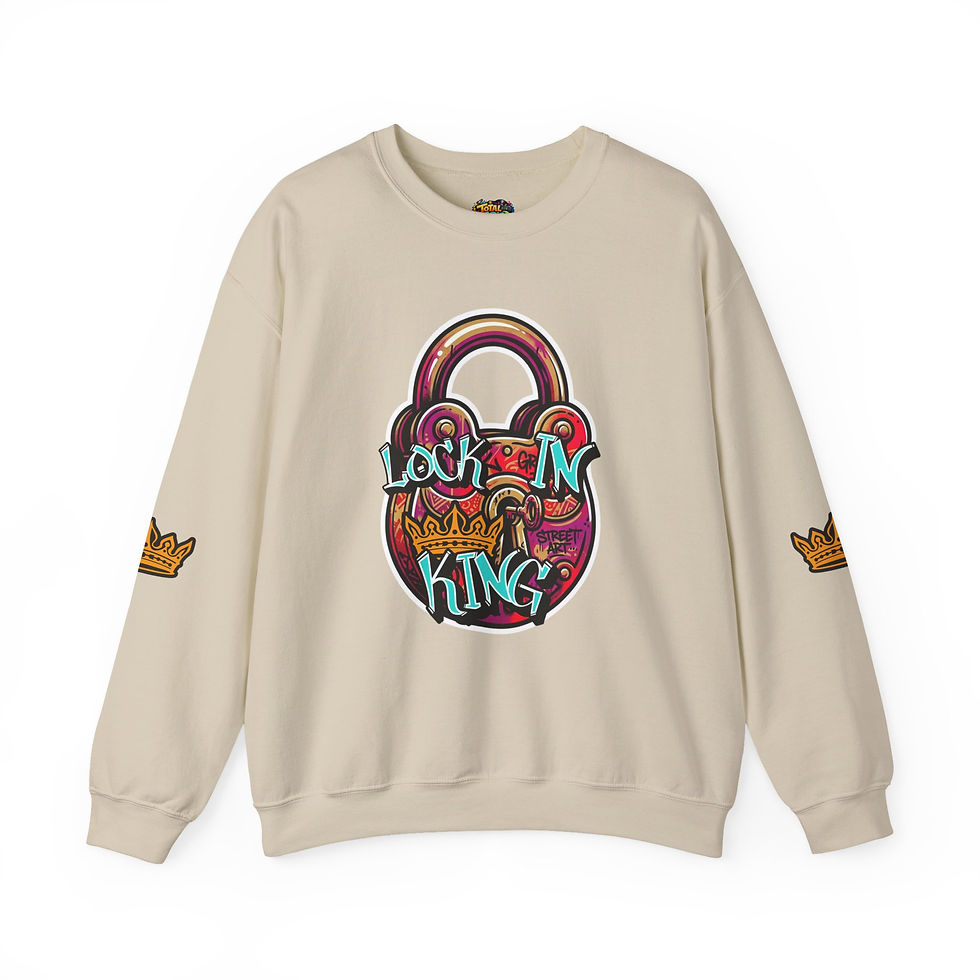 Thumbnail: Crewneck Sweatshirt — "Lock In King" Colorful Padlock & Crown Graphic