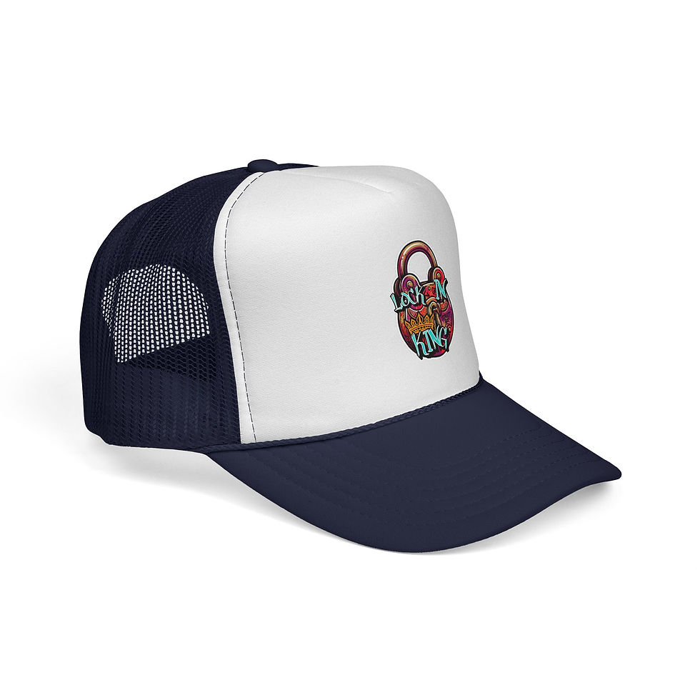 Thumbnail: Trucker Cap — Colorful 'Lock N King' Lock Graphic Folded