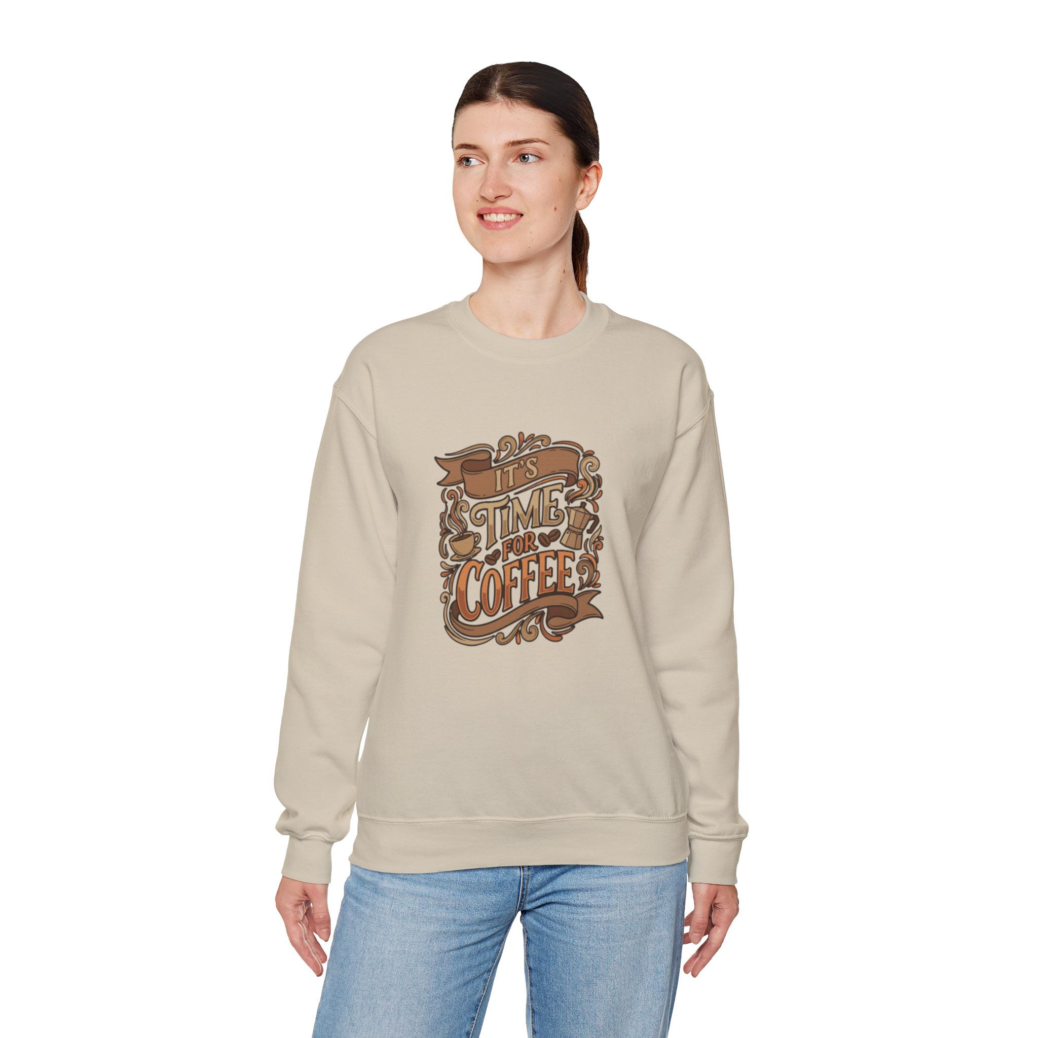 Coffee Crewneck Sweatshirt – “It’s Time for Coffee” Vintage Graphic