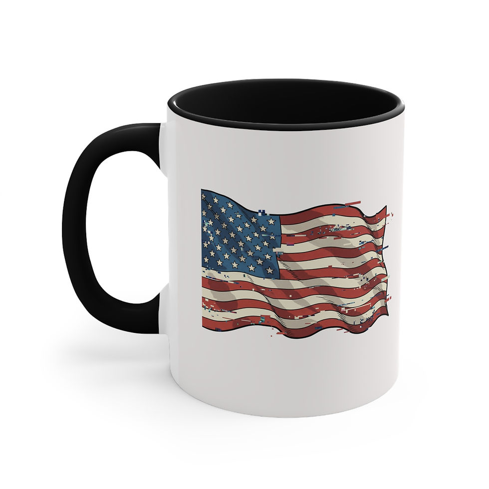 Thumbnail: American Flag Accent Mug — Vintage Waving USA Ceramic Coffee Cup (11 oz)