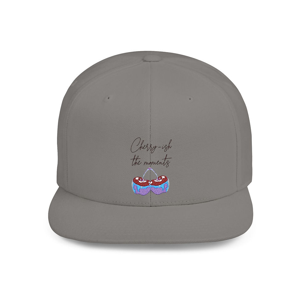 Thumbnail: Flat Bill Snapback Hat — "Cherrish the moment" Colorful Sushi Embroidery