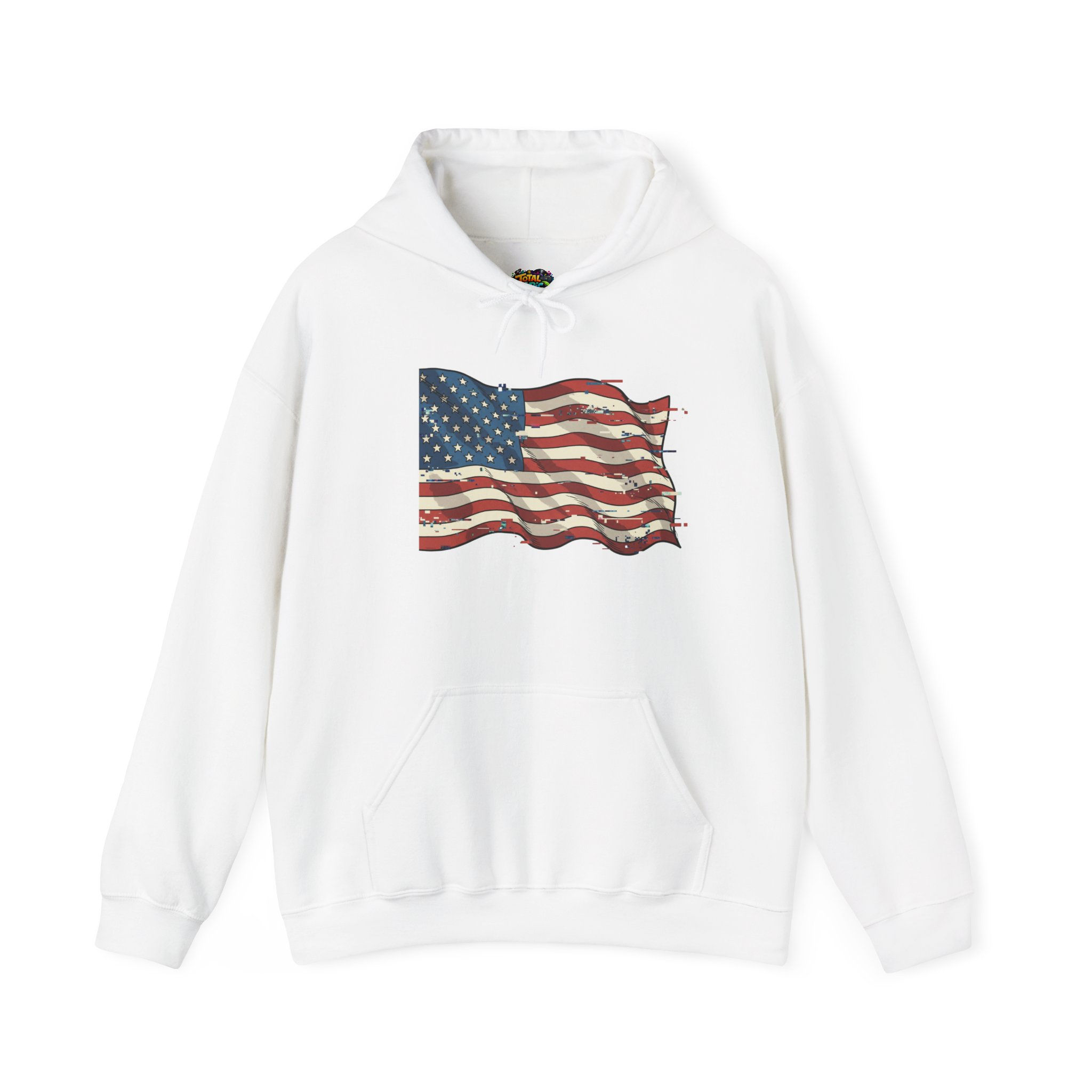 Waving Glitched Out American Flag-Heavy Blend Hoodie