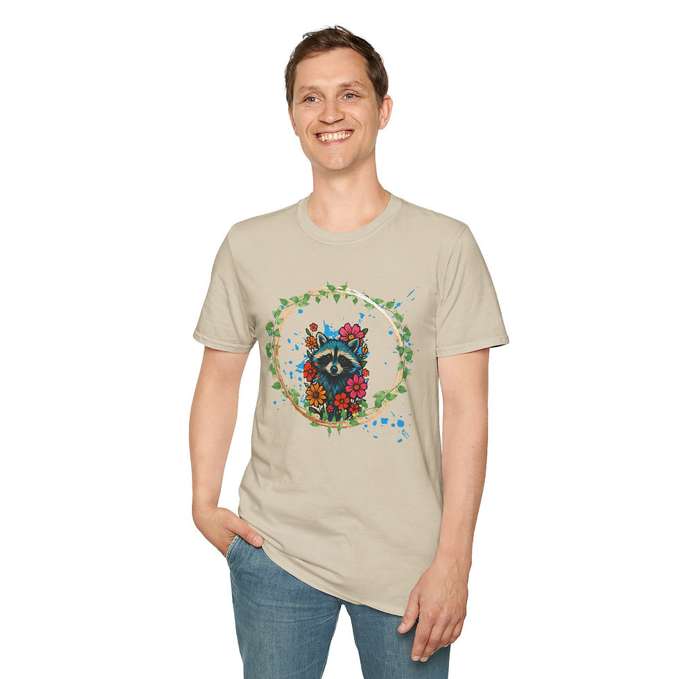 Thumbnail: Floral Sloth Tee — Cute Raccoon/Sloth in Flower Wreath Graphic T-Shirt