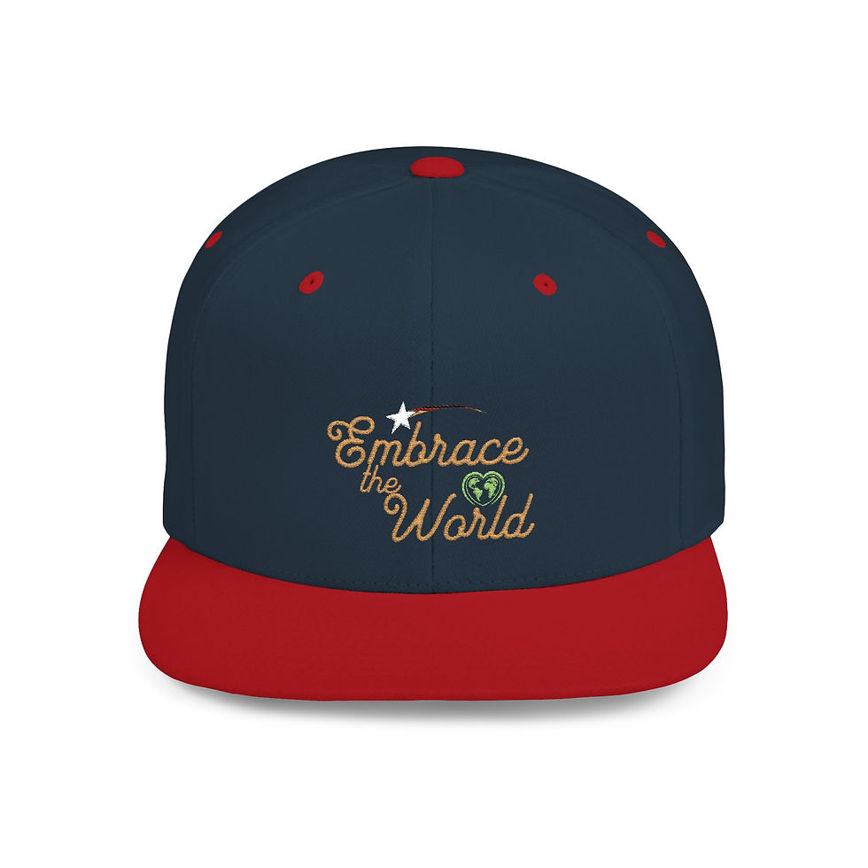 Thumbnail: Camo Flat Bill Snapback Hat — "Embrace the World" Embroidered