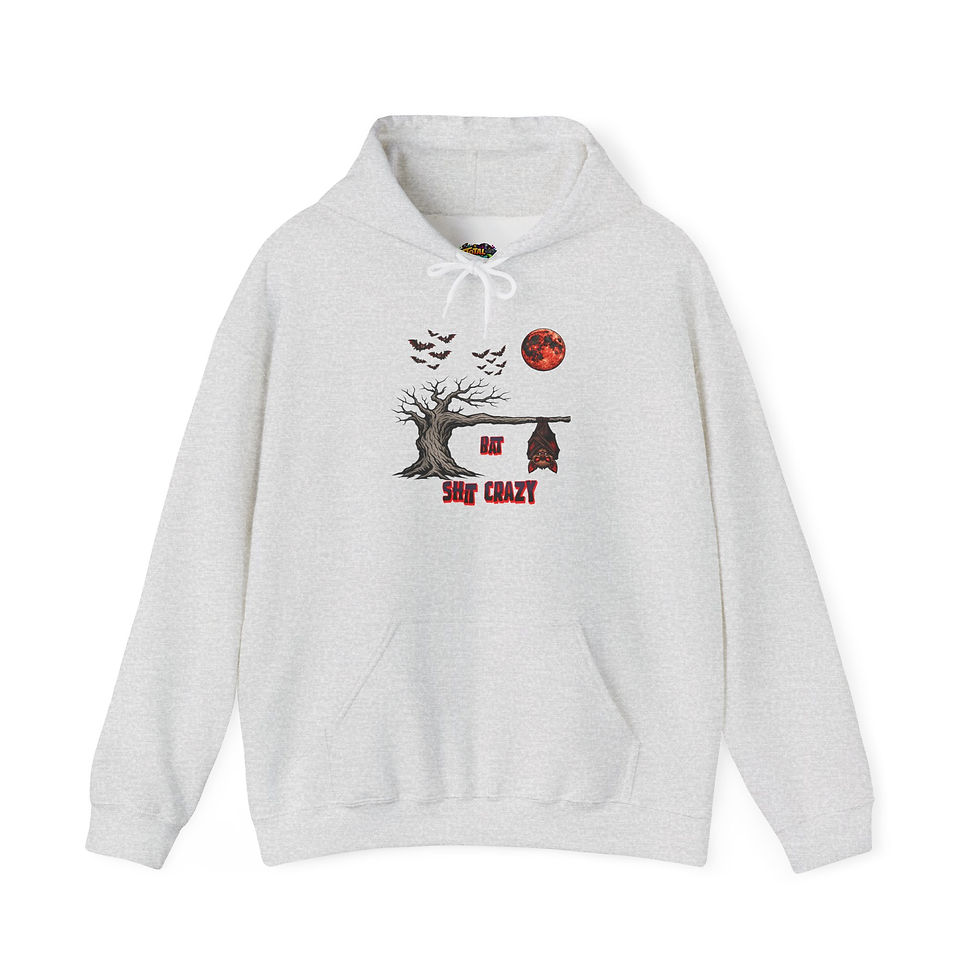 Thumbnail: Heavy Hoodie - 'Be Scary Crazy' Haunted Tree & Cottage Halloween Hoodie