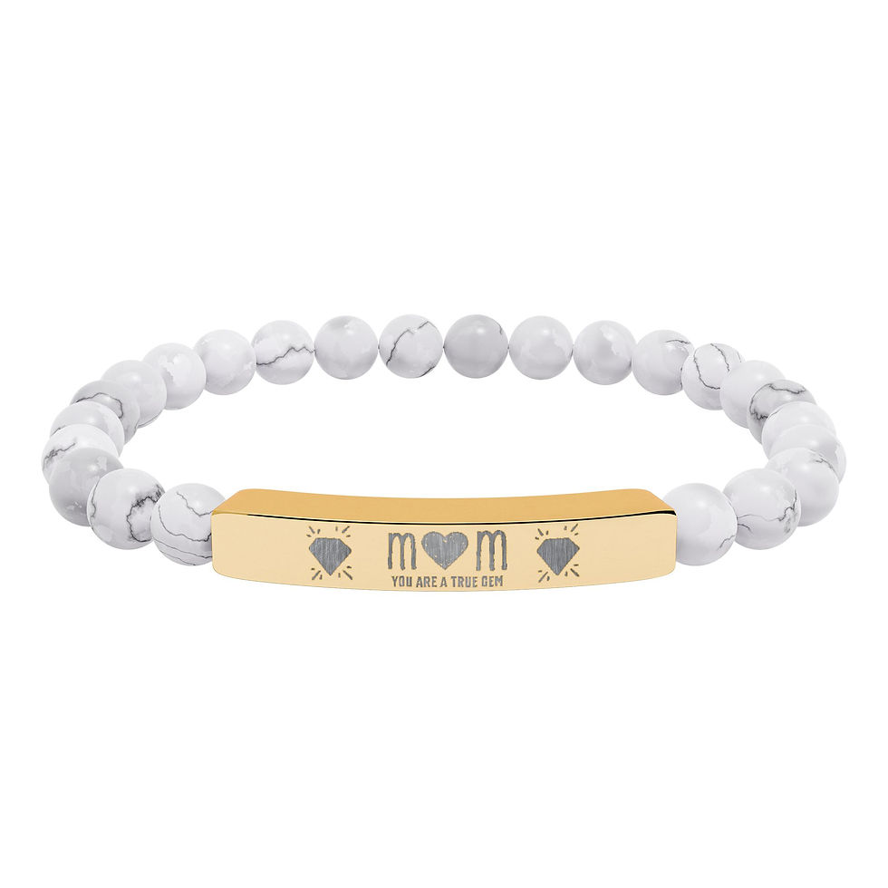 Thumbnail: Engravable Natural Stone Bar Bracelet — Mom's A Gem Stretch Beaded 