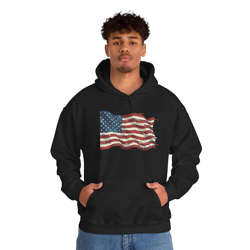 Thumbnail: Waving Glitched Out American Flag-Heavy Blend Hoodie   