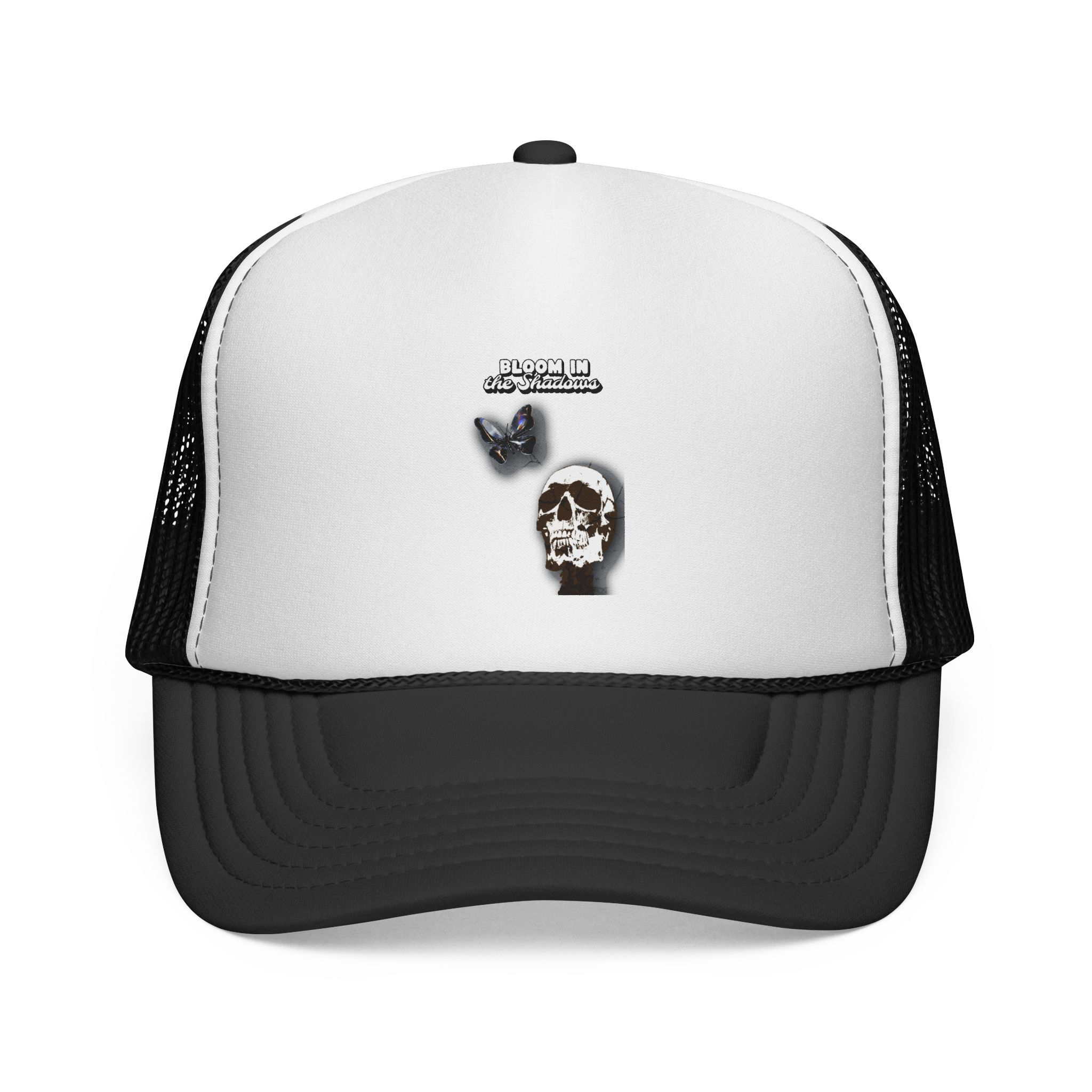 Bloom in the Shadows Trucker Cap — Edgy Gothic Mesh Hat