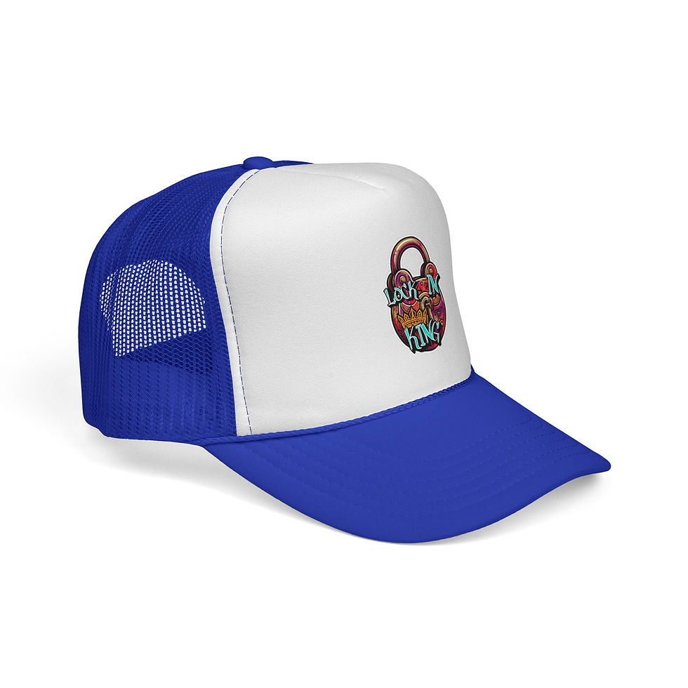 Thumbnail: Trucker Cap — Colorful 'Lock N King' Lock Graphic Folded