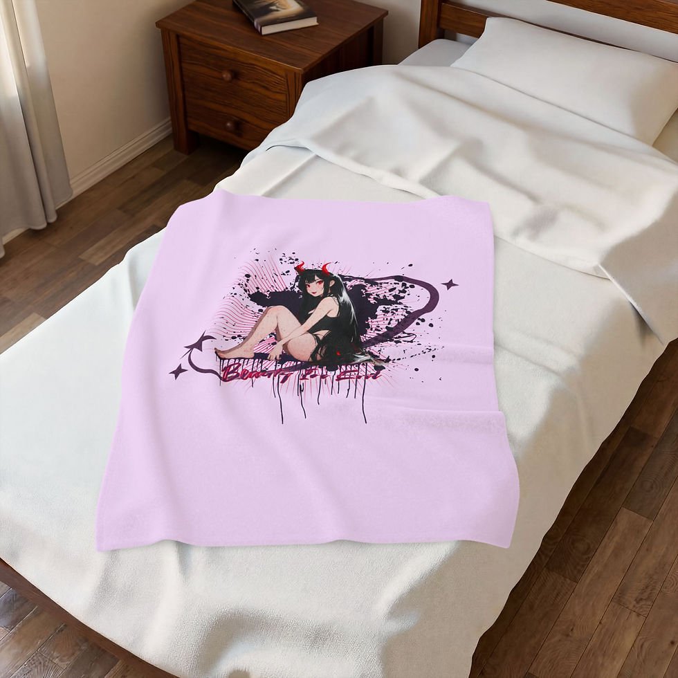 Thumbnail: Pink Devil Girl Velveteen Plush Blanket – "Beauty in Evil" Anime Gothic Throw