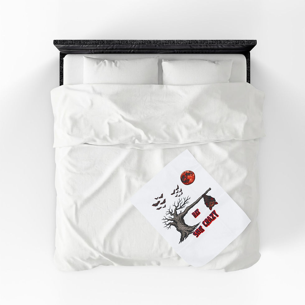 Thumbnail: Bat Shit Crazy Velveteen Plush Blanket — Halloween Red Moon Bat Throw