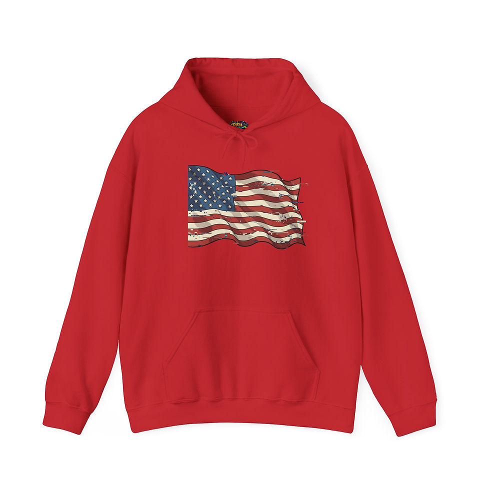 Thumbnail: Waving Glitched Out American Flag-Heavy Blend Hoodie   