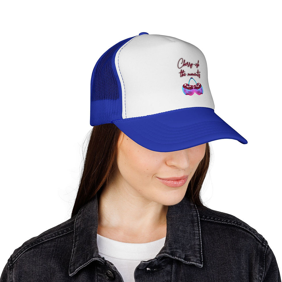 Thumbnail: Trucker Cap — "Cherrish the Moments" Colorful Cherry Graphic