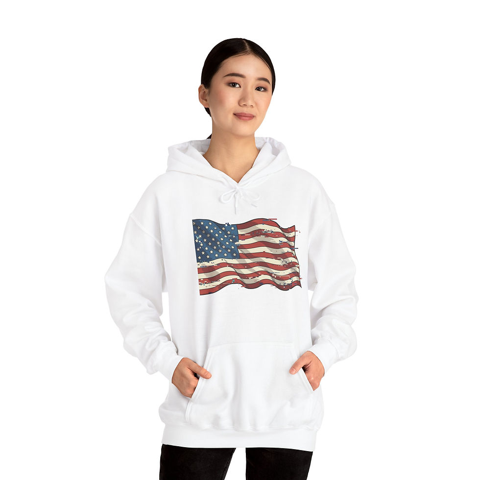 Thumbnail: Waving Glitched Out American Flag-Heavy Blend Hoodie   