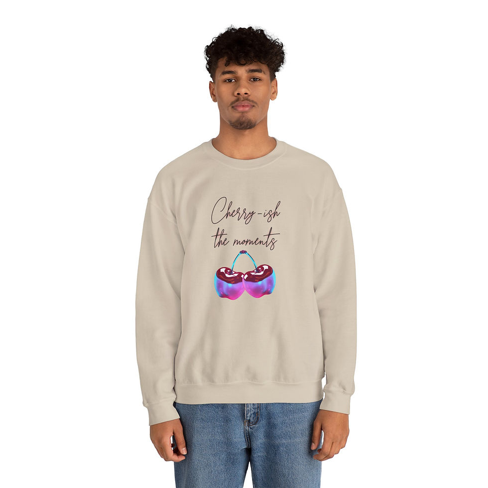 Thumbnail: Crewneck Sweatshirt - "Cherry-ish the Moments" Cute Cherry Graphic Cozy Pullover