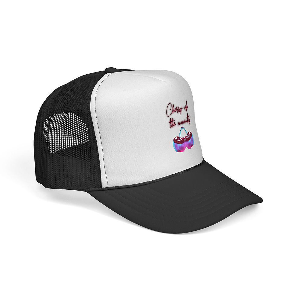 Thumbnail: Trucker Cap — "Cherrish the Moments" Colorful Cherry Graphic