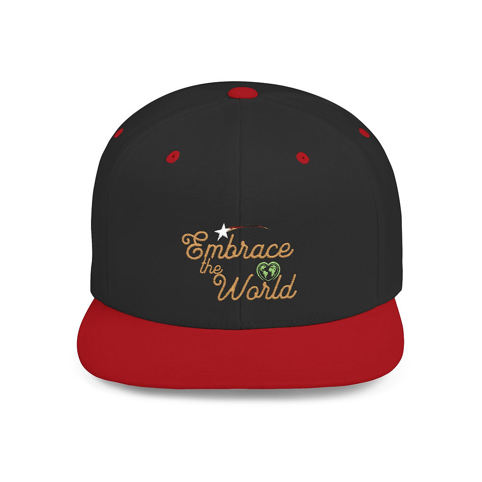 Thumbnail: Camo Flat Bill Snapback Hat — "Embrace the World" Embroidered