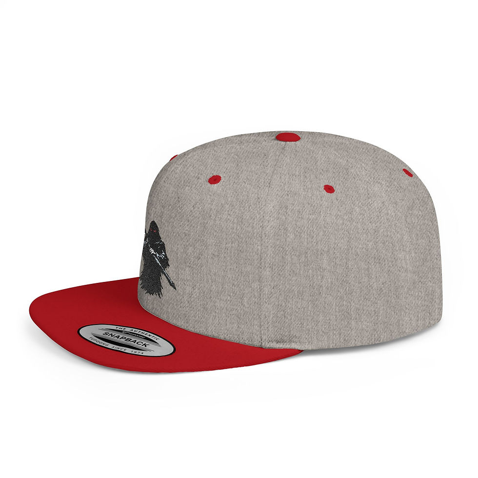Thumbnail: Snapback Hat — Grim Reaper Skull Embroidered Flat Bill Cap