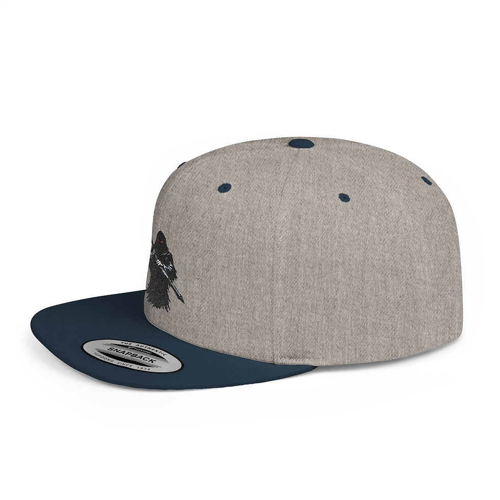 Thumbnail: Snapback Hat — Grim Reaper Skull Embroidered Flat Bill Cap