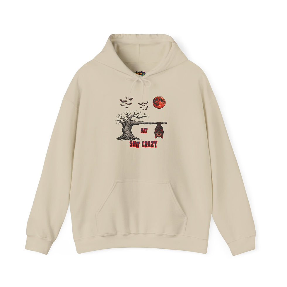 Thumbnail: Heavy Hoodie - 'Be Scary Crazy' Haunted Tree & Cottage Halloween Hoodie